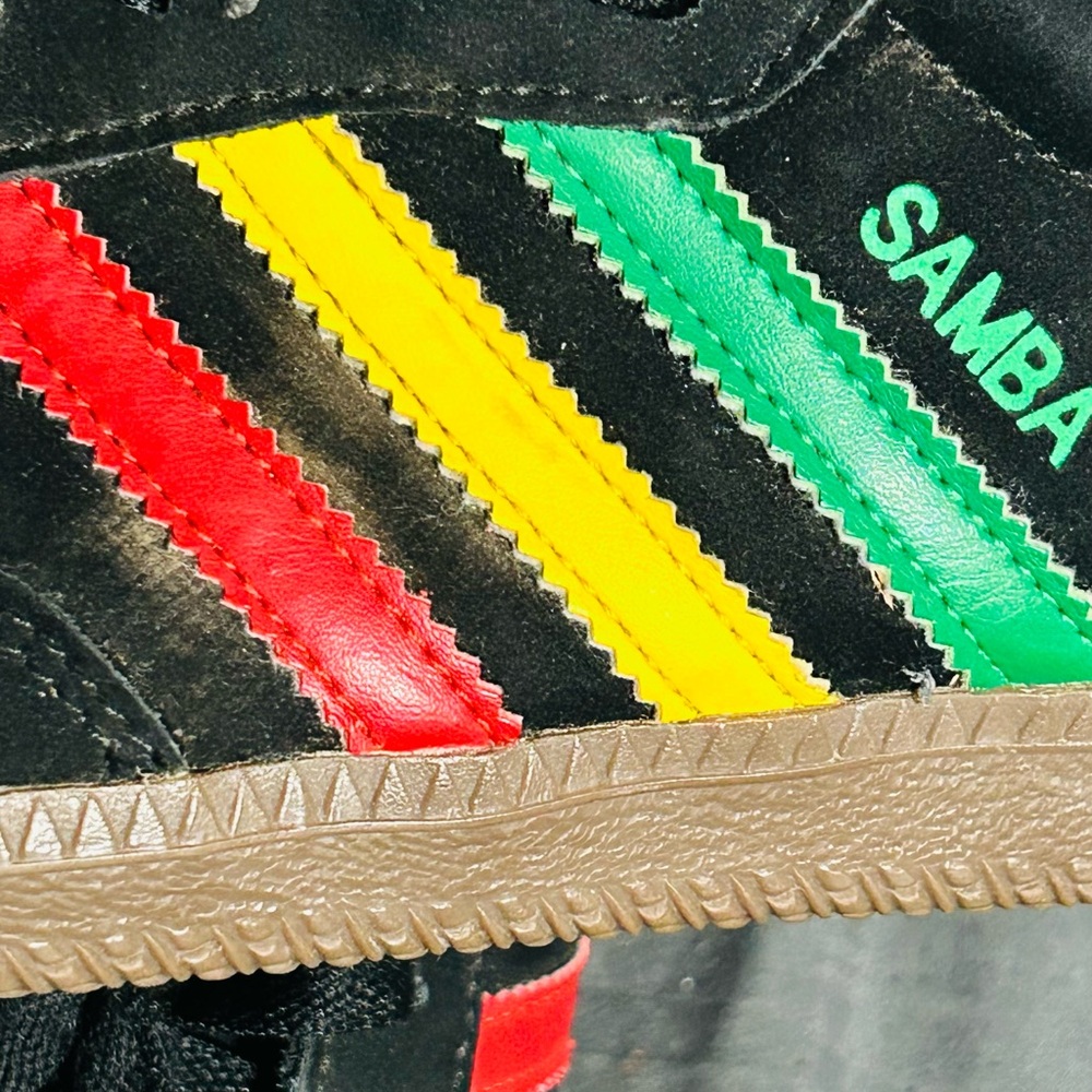 adidas Black Samba Sneakers with Red, Yellow & Green Stripes - Picture 4 of 11